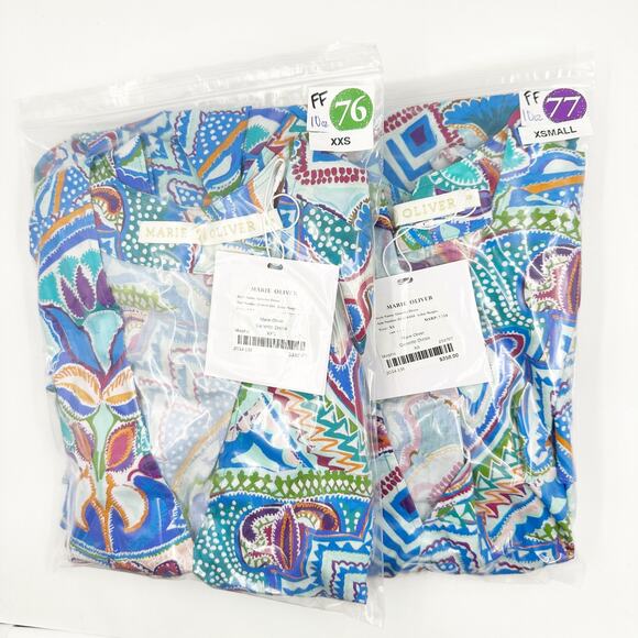 Marie Oliver Genette Ruffle Wrap Mini Dress Blue Multi Print 2G14-138-205A XXS - Picture 5 of 5